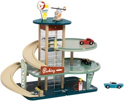 Classic World Holz Vintage Garage Spielzeug mit Autos und Aufzug, 11-teilig