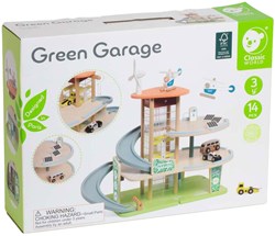 Classic World Holzspielzeug Garage nachhaltig mit Zubehör 19-teilig
