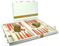 HOT Games Backgammon Spielkoffer 38 cm weiß mit goldener Zierleiste klassisches Brettspiel