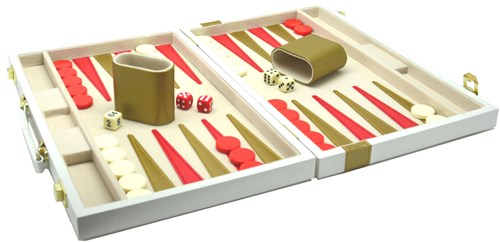 HOT Games Backgammon Spielkoffer 38 cm weiß mit goldener Zierleiste klassisches Brettspiel-2
