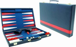 HOT Games Backgammon-Koffer Blau Vinyl 46x30 cm.