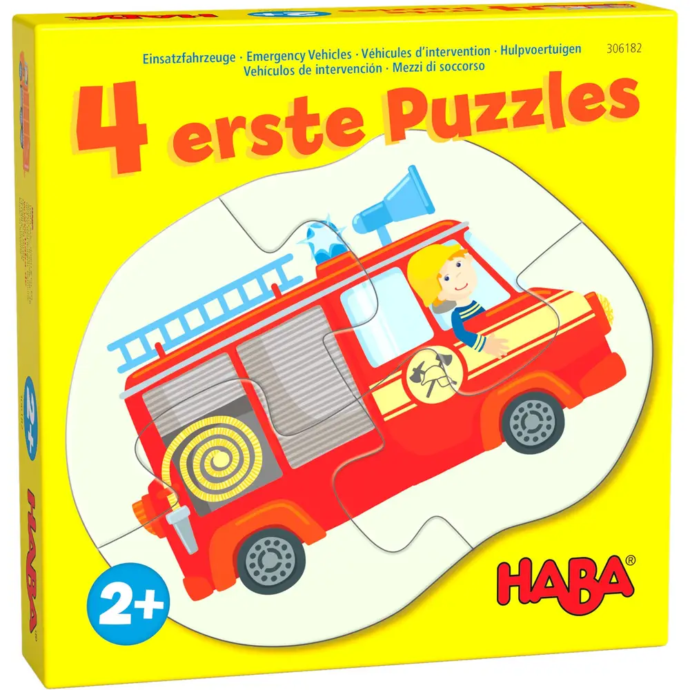 Haba jouet puzzle - 4 premiers puzzles véhicules d'urgence carton