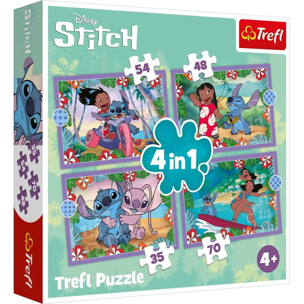 Trefl Puzzle Lilo & Stitch 4 in 1 - Disney Kartonpuzzle Kinder