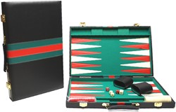 HOT Games Backgammonkoffer 38 cm. Schwarz Grün Rot