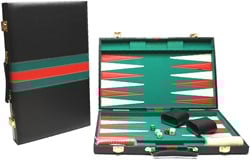 HOT Games Backgammonkoffer Schwarz/Grün-Rot 46 cm.
