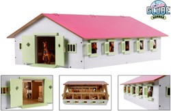 Kids GLOBE Pferdestall Holzspielzeug rosa mit 9 Boxen 1:32 Maßstab