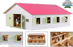 Kids GLOBE Pferdestall Spielzeug rosa mit 7 Boxen Maßstab 1:24