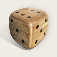 Dobbelsteen "Dice" met 5 dobbelstenen naturel mango 9x9x9cm-3