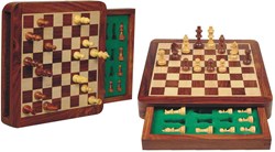 HOT Games Schachspiel magnetisch Akazienholz mit Schublade 19,5x19,5cm