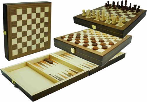 HOT Games Schach Dame Backgammon Holzspielkassette 29x29cm klassisch
