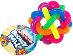 Balle rebondissante spaghetti arc-en-ciel design nœud 6,5 cm jouet