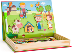 Woody boîte puzzle magnétique ferme avec 64 formes en bois