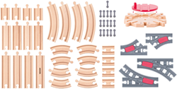 Woody ensemble de rails jouet 50 pièces avec plaque tournante et accessoires