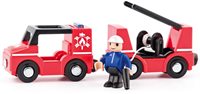Woody set de voitures de pompier - train jouet avec camion de pompier et attelage magnétique