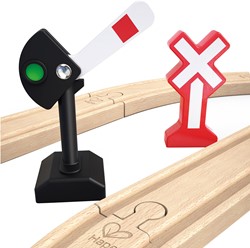 Hape Holz Eisenbahn Mechanische Eisenbahnsignale und Gleise