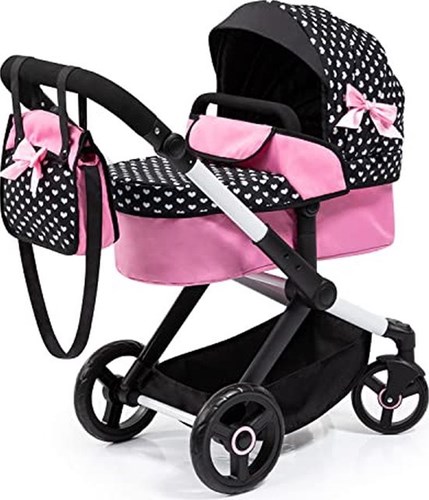BAYER DESIGN DOLLS PRAM XEO - PINK AND BLACK
