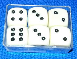 Longfield Games set de dés 16mm en boîte - 6 dés blancs en plastique