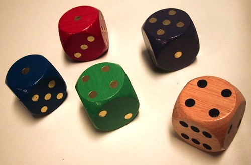 HOT Games Dobbelsteen 30mm.hout 5 kleur ass.VE5