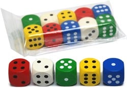 HOT Games Dobbelsteen 25 mm.hout 5 kleur ass.VE10