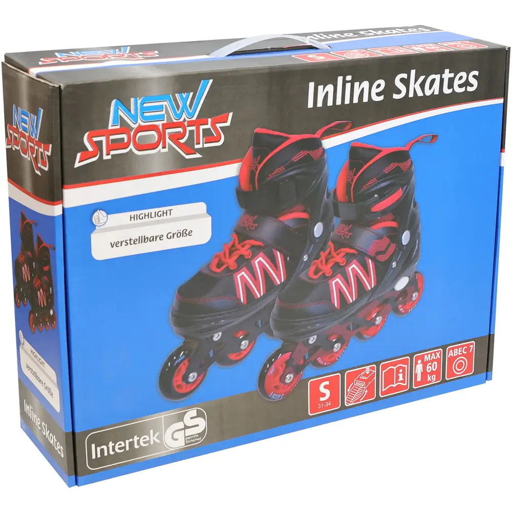 New Sports Inlineskates schwarz rot verstellbar ABEC 7 Größe 31-34