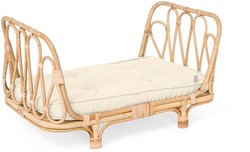 Rattan Set: Puppenbett mit weißer Matratze