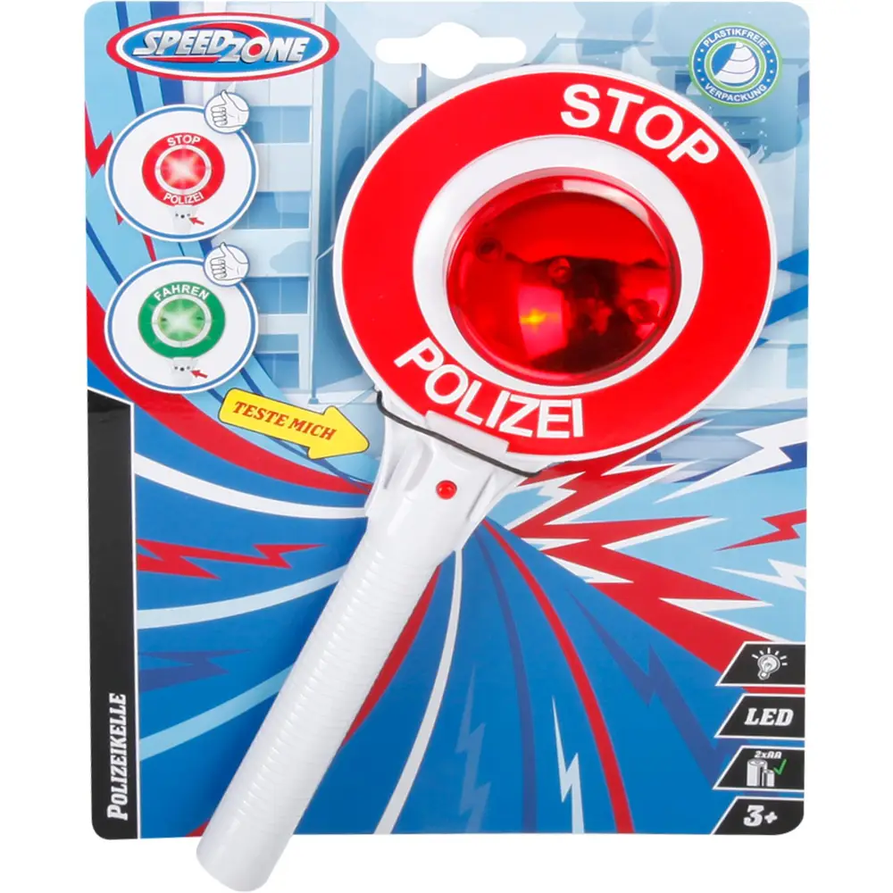 Speedzone Polizei Stoppkelle Spielzeug mit LED-Licht und Batterien