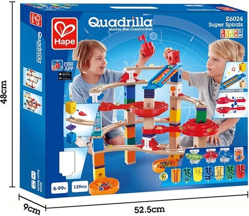Hape E6024 - Super-Spiralburg, Quadrilla Kugelbahn, Konstruktionsspielzeug mit umfangreichem Zubehör, 129 teilig, aus Holz, ab 4 Jahren, mehrfarbig-3