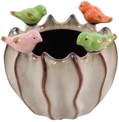 Countryfield pot de fleurs oiseaux marron décoration plastique 11x11x10,5cm