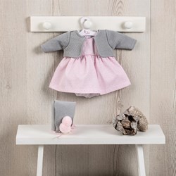 ASI DREAMS Doll Clothing - Dress With Grey Cardigan And Bonnet - Rosa