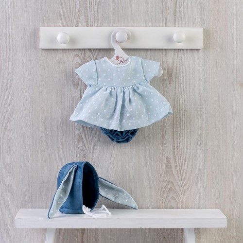 Asi Puppenkleidung - blaues Punkt-Outfit mit Hasenohren-Mütze