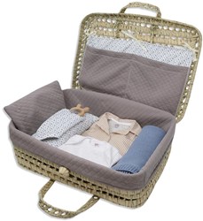 Asi Puppen Basket Koffer Vintage Print Grau und Blau Spielzeug