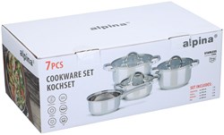 Cilgro Topfset Edelstahl Kochtöpfe mit Glasdeckel 7-teilig silber