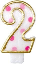 Geburtstagskerze Zahl 2 rosa weiß gold Kuchendekoration 6 cm
