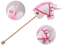 Johntoy cheval bâton licorne avec son - cheval en peluche blanc-2