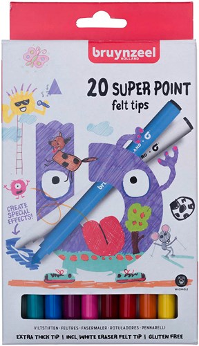Bruynzeel Filzstifte Super Point 20 Farben für Kinder ab 5 Jahren