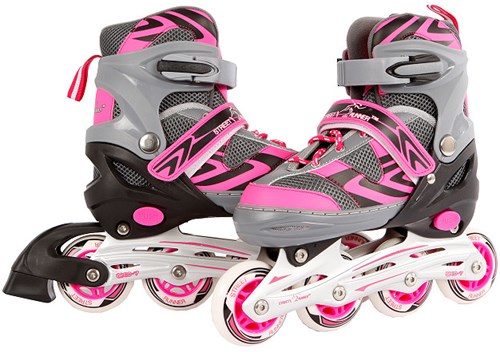 Inline Skates rosa/grau verstellbar Aluminiumrahmen Größe 39-42 Kinderskates