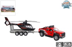 Die Cast Geländewagen Spielzeugauto mit Hubschrauber und Anhänger 35cm rot