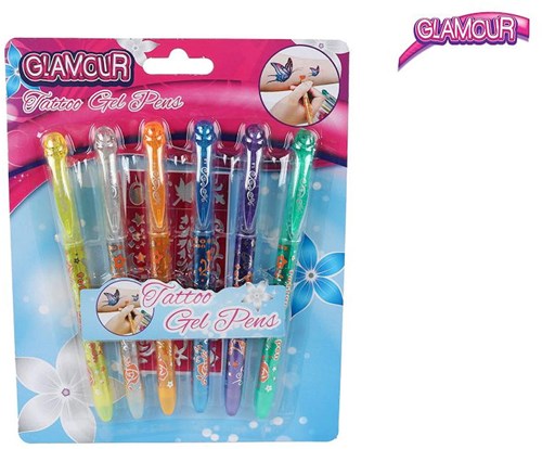 Glamour glitter tattoo pennen 6stuks