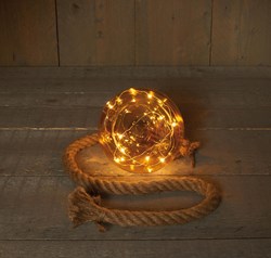 Bal glas goud 15cm aan 1 meter touw 10 LEDS warmwit
