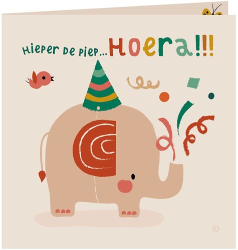 Bora Kaart met envelop  Hoera olifant