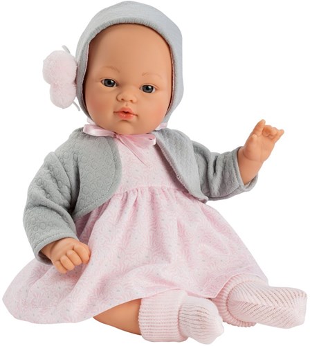 Asi Puppe Babypuppe Koke 36cm rosa Kleid graue Jacke Spielzeugpuppe