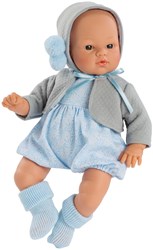 Asi Babypuppe Koke 36cm - Puppe mit blauem Strampler und grauer Jacke