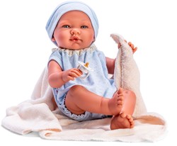 Asi Babypuppe Pablo 43cm - blaue Strick-Bodysuit Puppenbaby