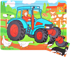 BigJigs puzzle en bois tracteur - 9 pièces - jouet éducatif
