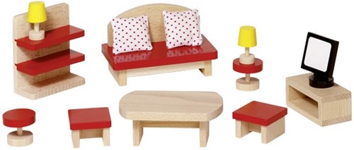 Goki salon maison de poupée ensemble meubles en bois accessoires-3