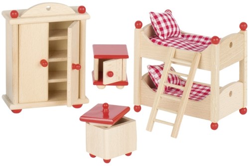 Goki Puppenhaus Möbel Kinderzimmer Holzspielset rot-2