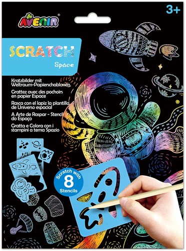 Avenir Scratch Art Spielzeug - Kratzen mit Papierschablonen Weltraum-3
