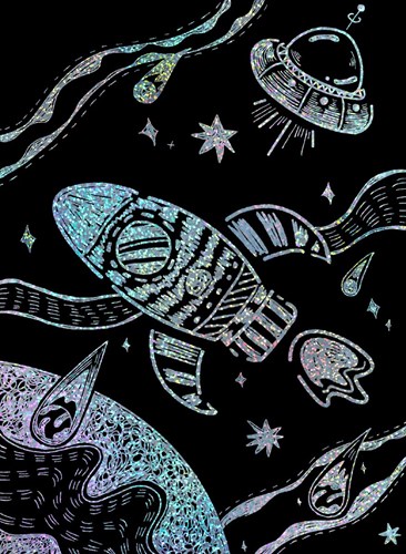 Avenir Scratch Art Spielzeug - Kratzen mit Papierschablonen Weltraum
