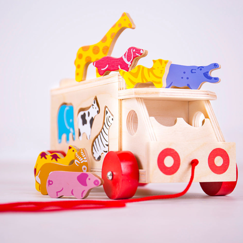 Bigjigs Holz Tier Formenwagen - Lernspielzeug - 11 Bausteine-3