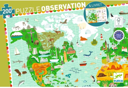 Djeco PUZZLES - PUZZLES OBSERVATION Tour du monde + livret - 200 pcs - FSC MIX